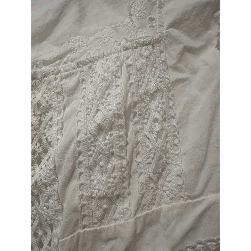 Dazy White Lace Boho Peplum Top Large Y2K Western Festival Crochet Button Up - Picture 6 of 12